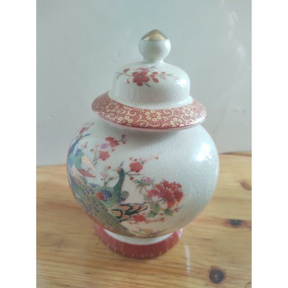 Vintage Japanese Ceramic Peacock Ginger Jar by Satsuma 6" - Picture 6 of 16